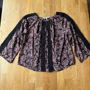 Collective Concepts Paisley Floral Blouse Pink Black Size Small